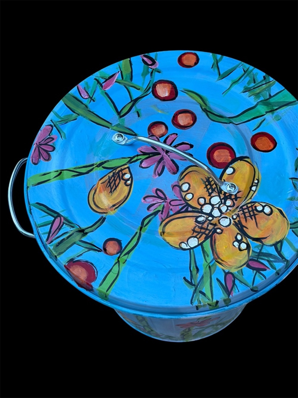 Hand-Painted by Owner, 4gal. Metal trash /garbage can with lid.